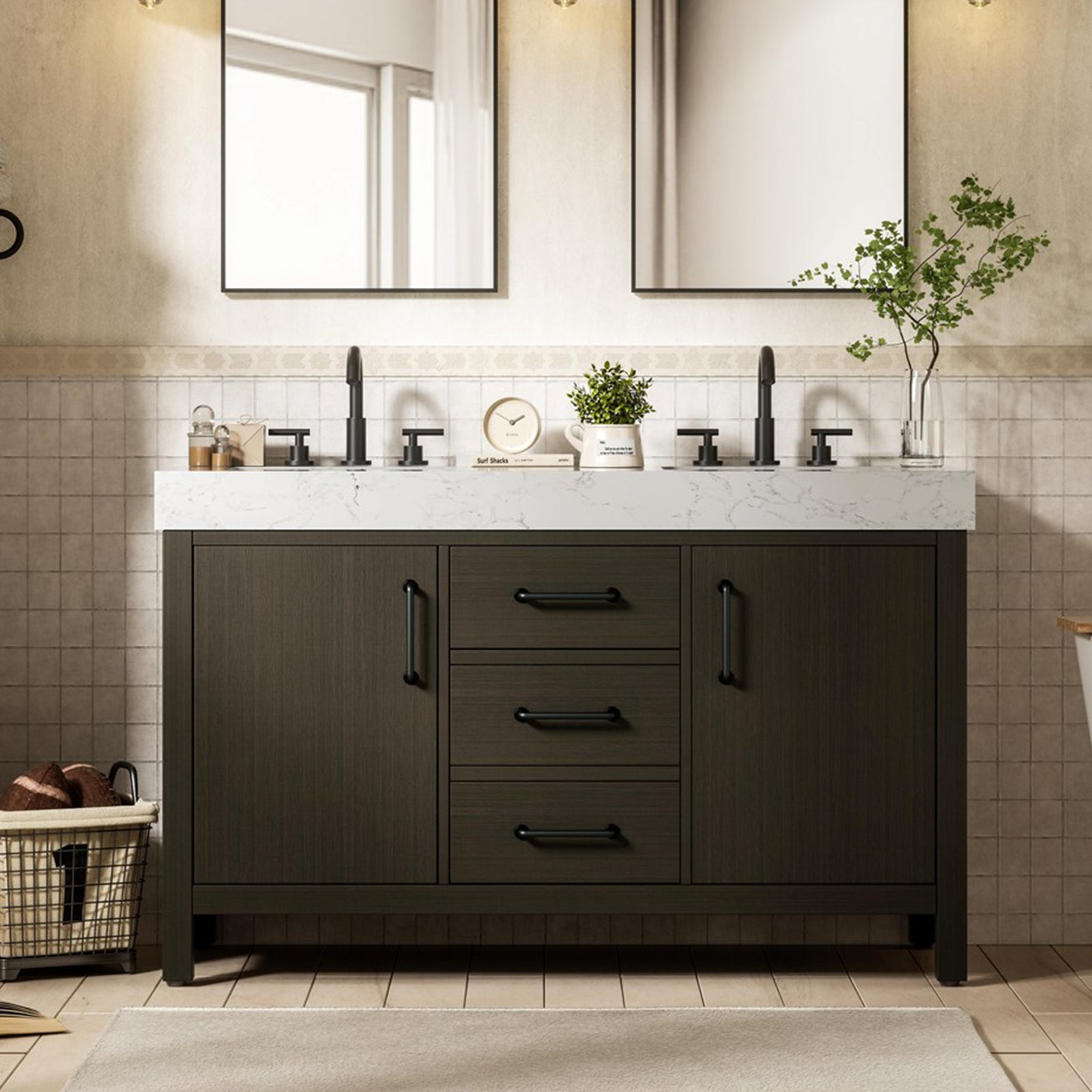 54 Inch Double Bathroom Vanity In Mocha Brown Mocha Brown Finish - KITCHEN & BATH by Joshua Marshal