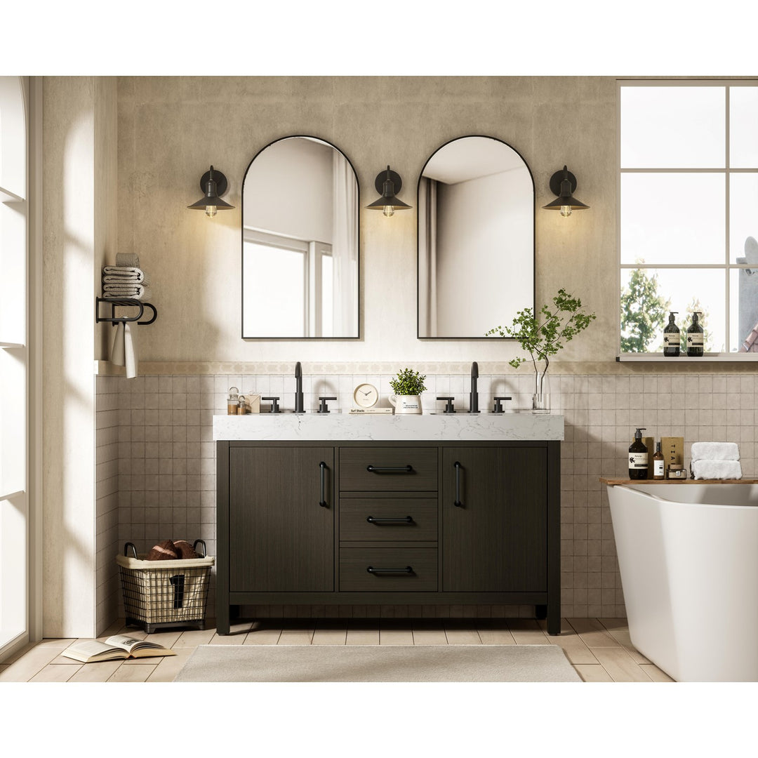 54 Inch Double Bathroom Vanity In Mocha Brown - View 2 - Joshua Marshal