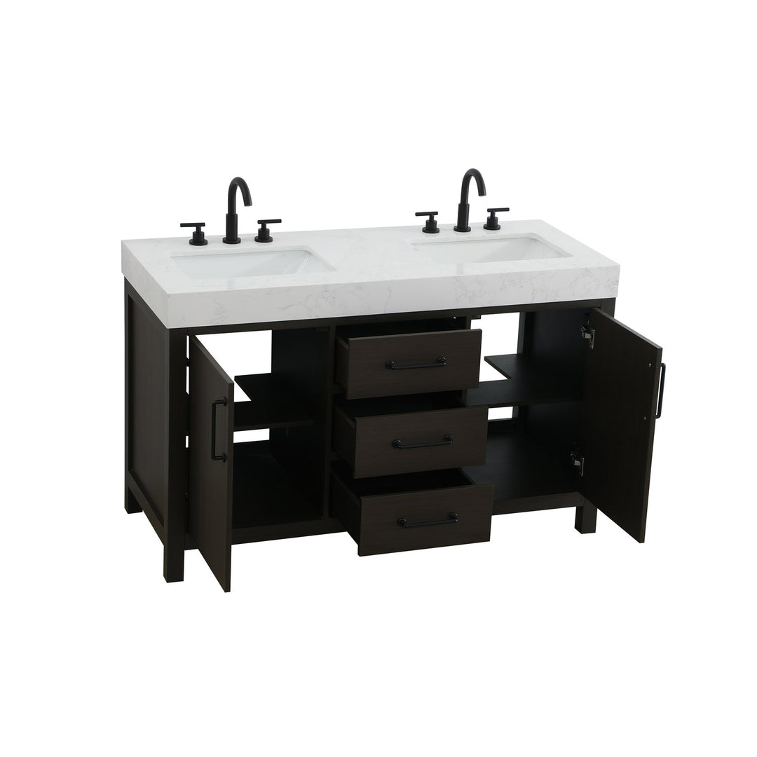 54 Inch Double Bathroom Vanity In Mocha Brown - View 4 - Joshua Marshal