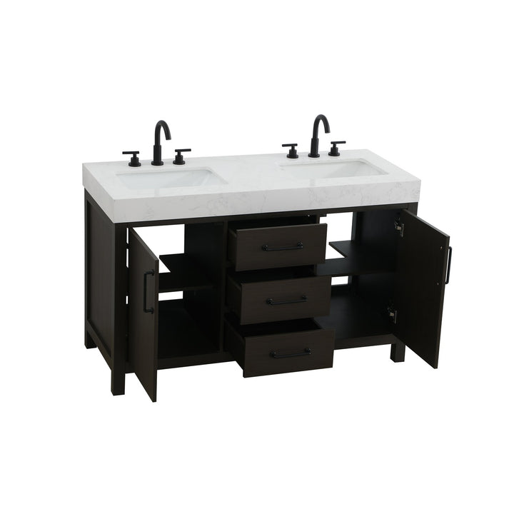 54 Inch Double Bathroom Vanity In Mocha Brown - View 4 - Joshua Marshal