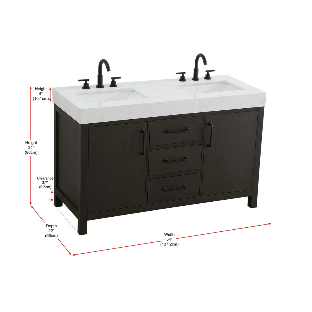 54 Inch Double Bathroom Vanity In Mocha Brown - View 6 - Joshua Marshal