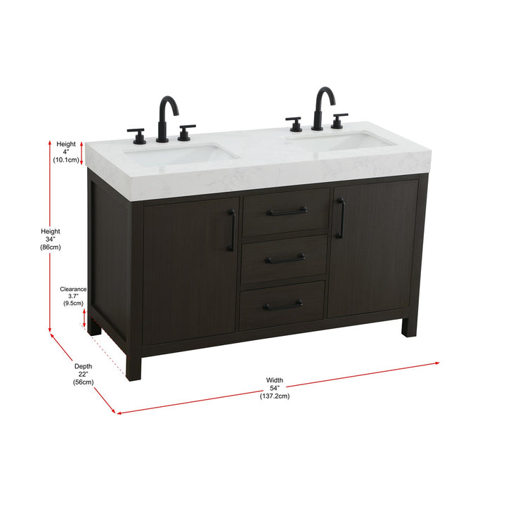 54 Inch Double Bathroom Vanity In Mocha Brown - View 6 - Joshua Marshal