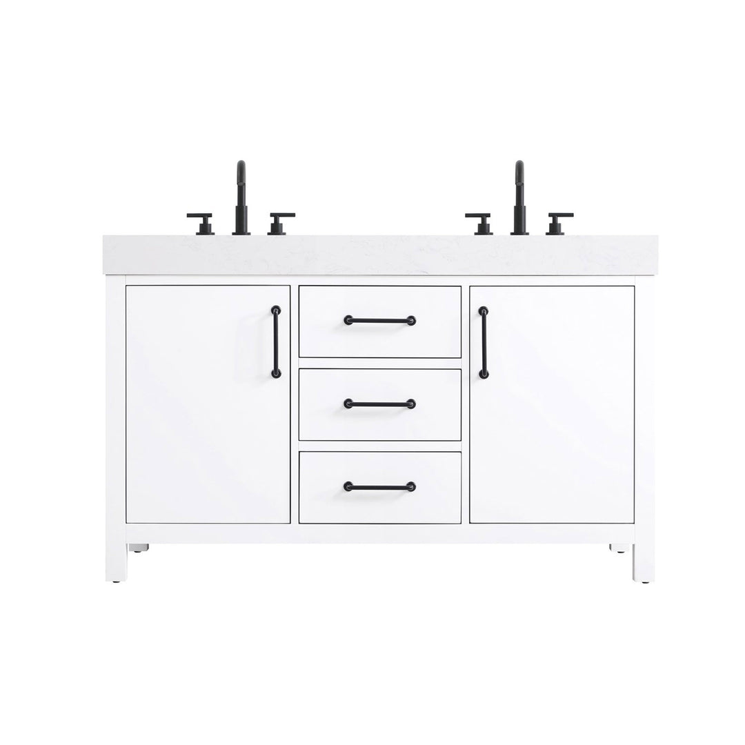 54 Inch Double Bathroom Vanity In White - View 3 - Joshua Marshal