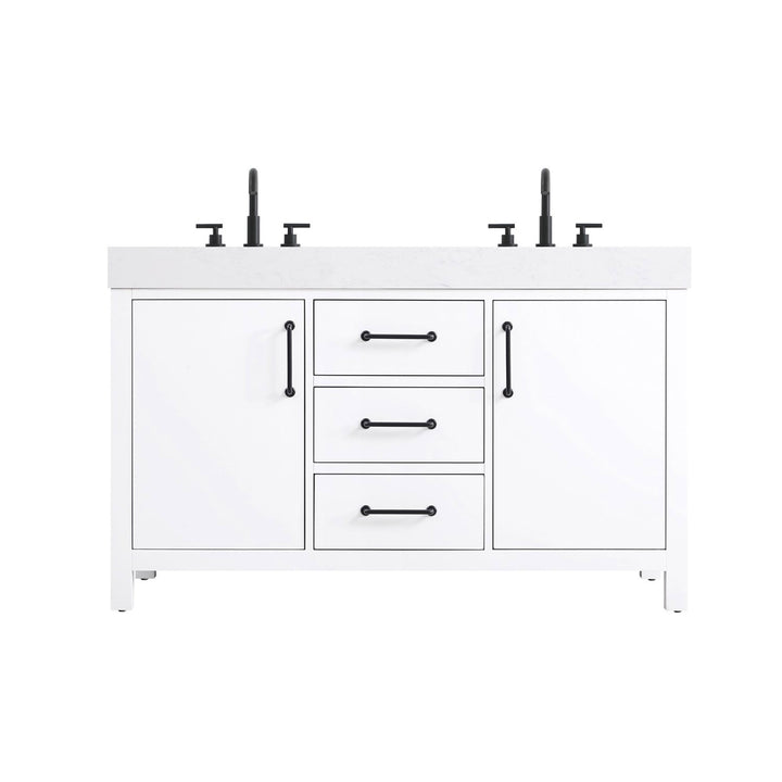 54 Inch Double Bathroom Vanity In White - View 3 - Joshua Marshal