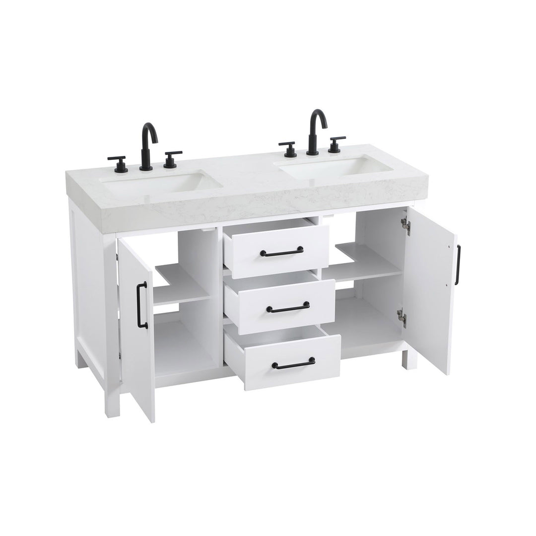 54 Inch Double Bathroom Vanity In White - View 4 - Joshua Marshal