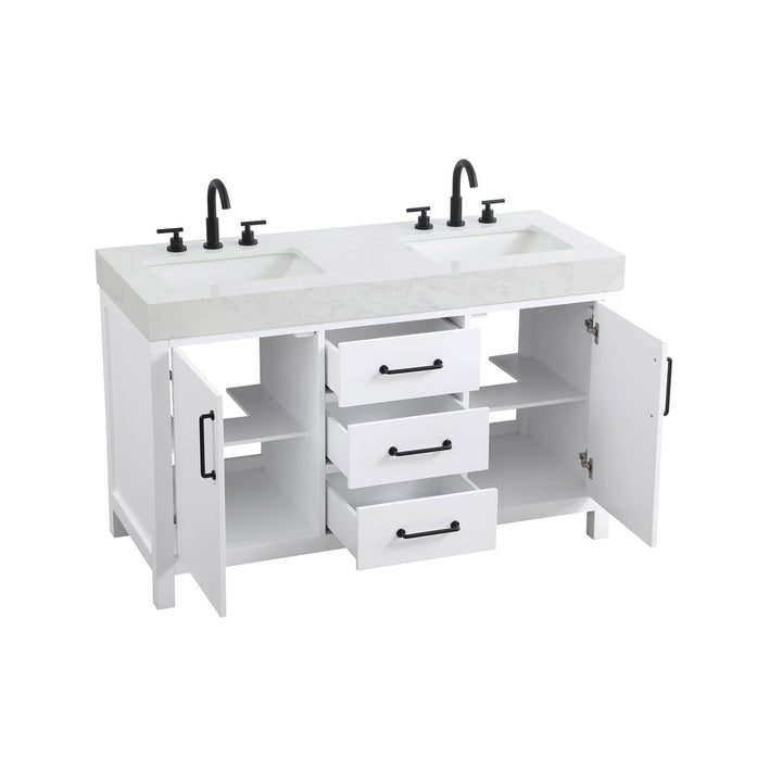 54 Inch Double Bathroom Vanity In White - View 4 - Joshua Marshal