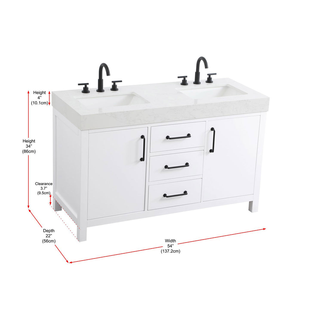 54 Inch Double Bathroom Vanity In White - View 5 - Joshua Marshal