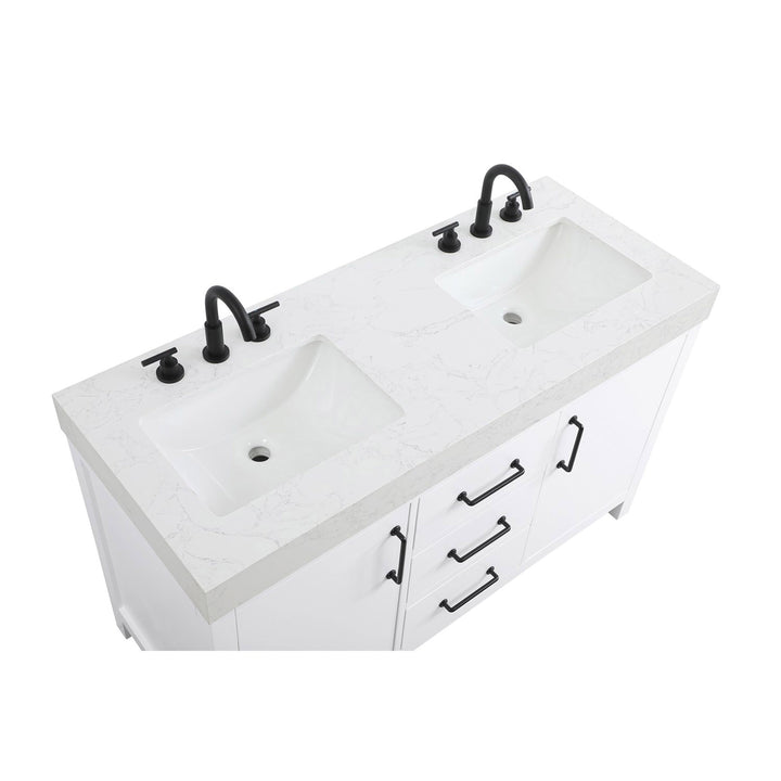 54 Inch Double Bathroom Vanity In White - View 6 - Joshua Marshal