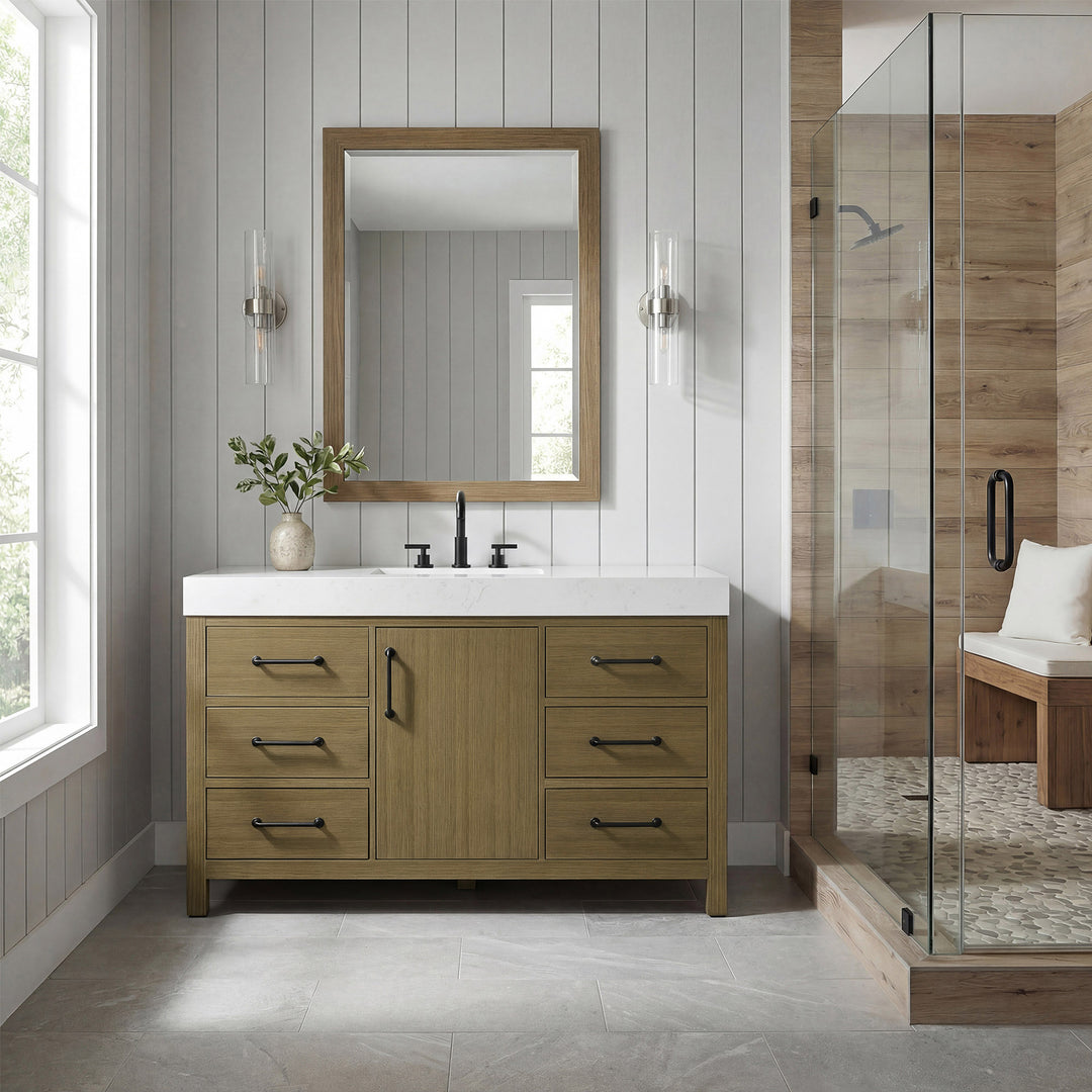 54 Inch Single Bathroom Vanity In Chestnut Brown - View 2 - Joshua Marshal