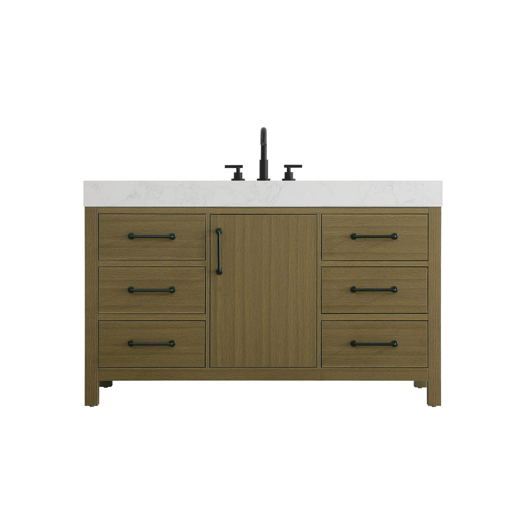 54 Inch Single Bathroom Vanity In Chestnut Brown - View 3 - Joshua Marshal