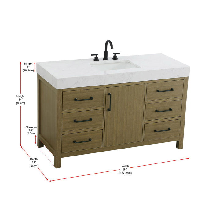 54 Inch Single Bathroom Vanity In Chestnut Brown - View 5 - Joshua Marshal