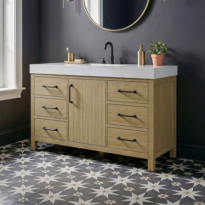 54 Inch Single Bathroom Vanity In Honey Brown Honey Brown Finish - KITCHEN & BATH by Joshua Marshal