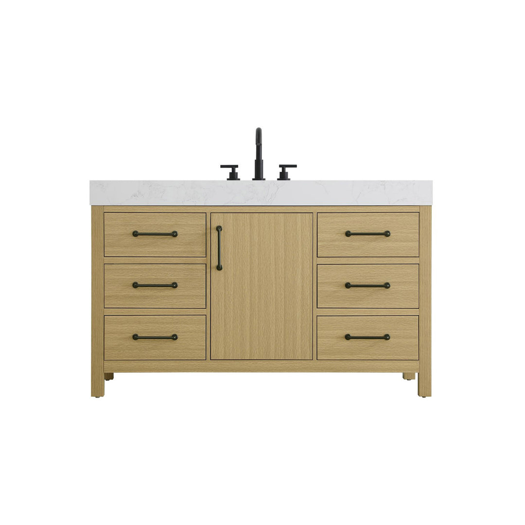 54 Inch Single Bathroom Vanity In Honey Brown - View 3 - Joshua Marshal