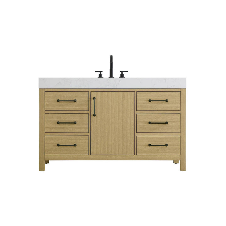 54 Inch Single Bathroom Vanity In Honey Brown - View 3 - Joshua Marshal