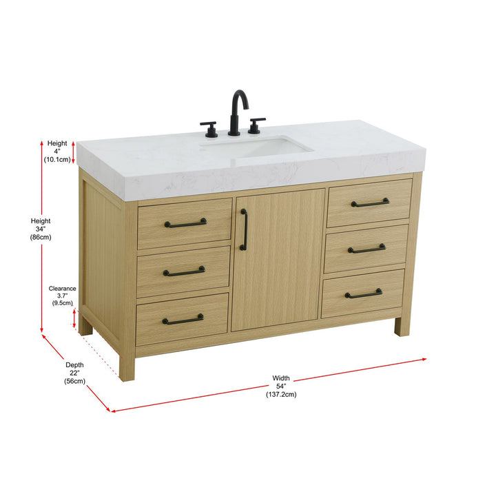 54 Inch Single Bathroom Vanity In Honey Brown - View 4 - Joshua Marshal