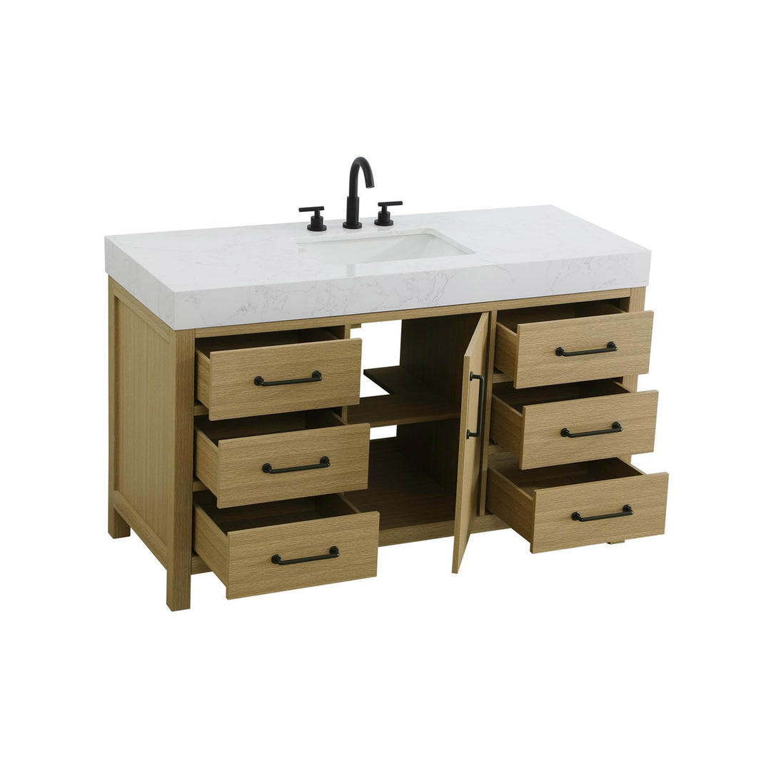 54 Inch Single Bathroom Vanity In Honey Brown - View 5 - Joshua Marshal