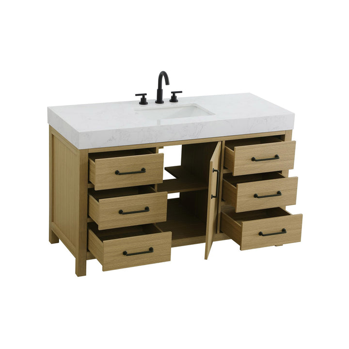 54 Inch Single Bathroom Vanity In Honey Brown - View 5 - Joshua Marshal