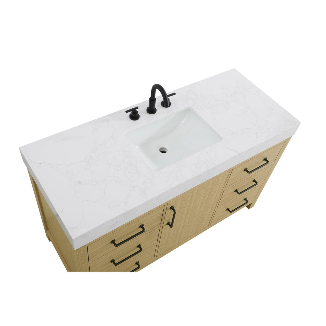 54 Inch Single Bathroom Vanity In Honey Brown - View 6 - Joshua Marshal