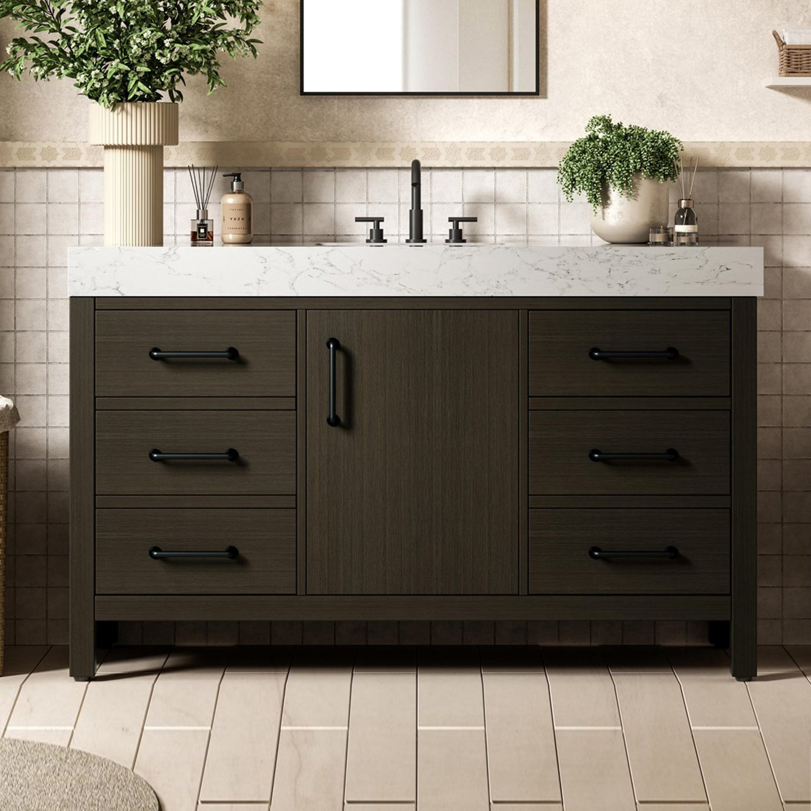 54 Inch Single Bathroom Vanity In Mocha Brown Mocha Brown Finish - KITCHEN & BATH by Joshua Marshal