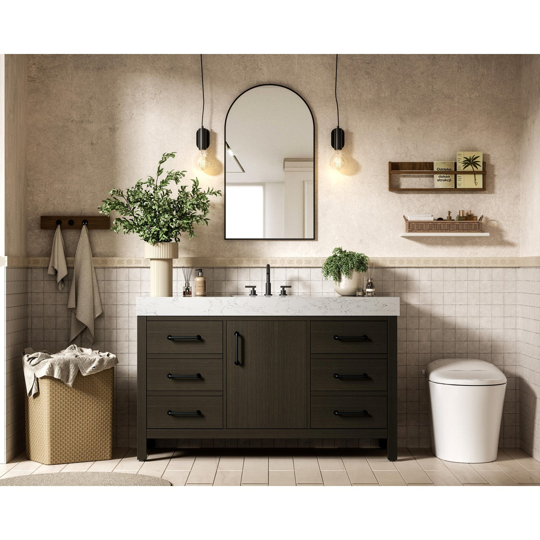 54 Inch Single Bathroom Vanity In Mocha Brown - View 2 - Joshua Marshal