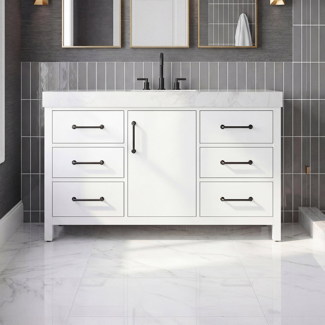 54 Inch Single Bathroom Vanity In White White Finish - KITCHEN & BATH by Joshua Marshal