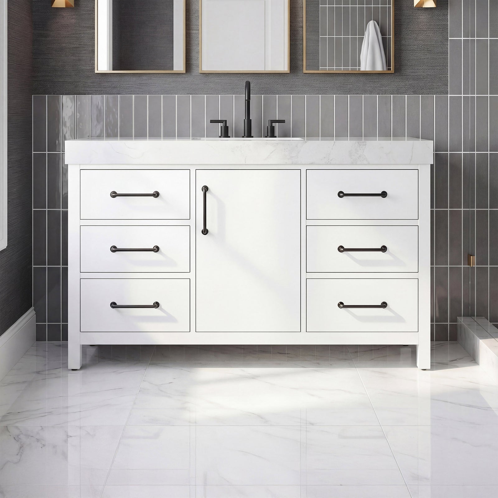 54 Inch Single Bathroom Vanity In White White Finish - KITCHEN & BATH by Joshua Marshal