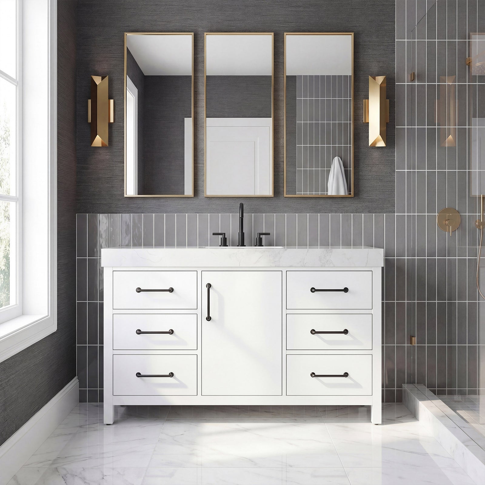 54 Inch Single Bathroom Vanity In White - View 2 - Joshua Marshal