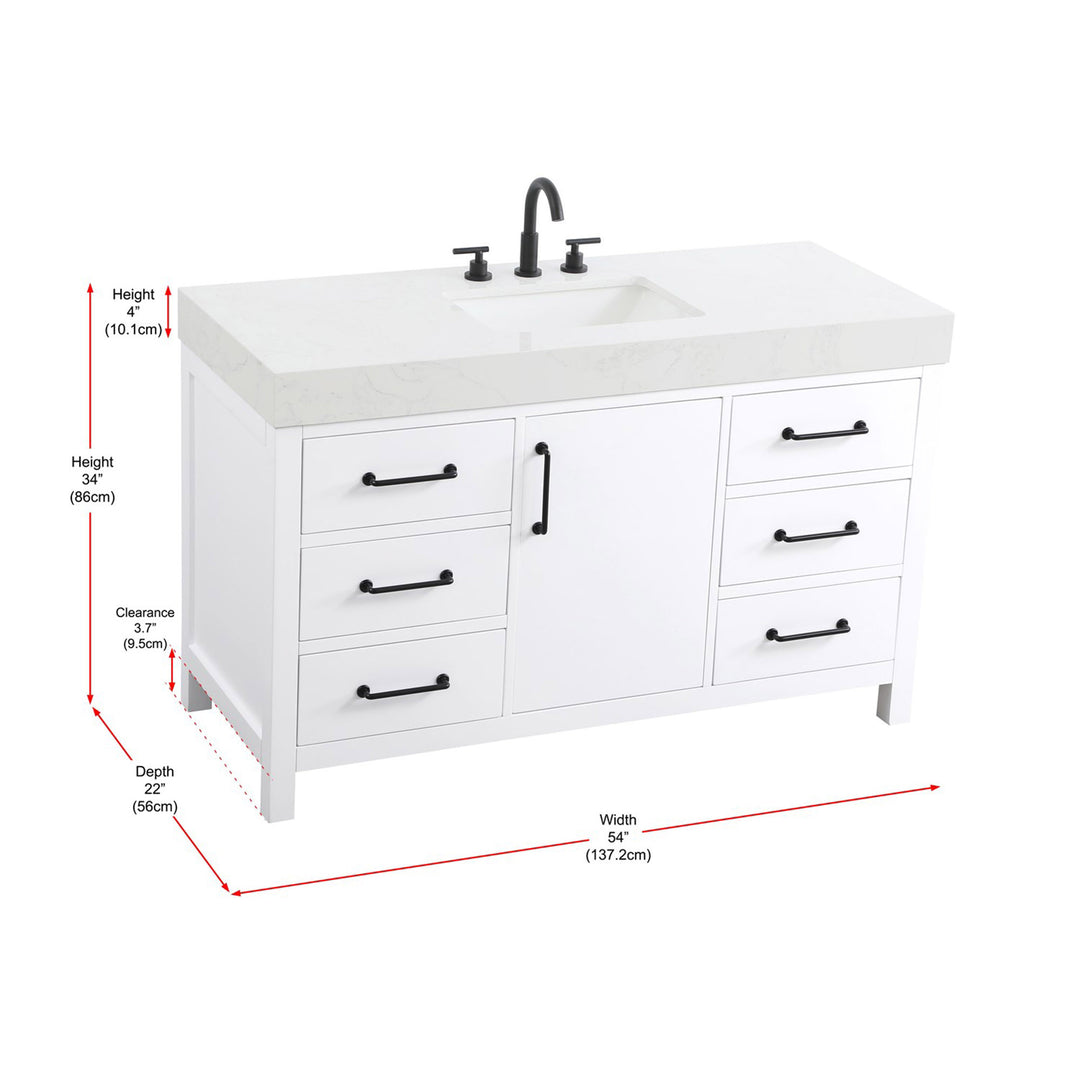54 Inch Single Bathroom Vanity In White - View 5 - Joshua Marshal
