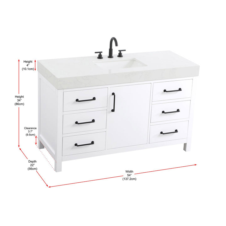 54 Inch Single Bathroom Vanity In White - View 5 - Joshua Marshal