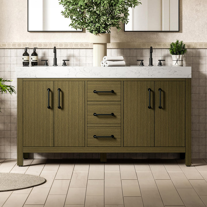 60 Inch Double Bathroom Vanity In Chestnut Brown Chestnut Brown Finish - KITCHEN & BATH by Joshua Marshal