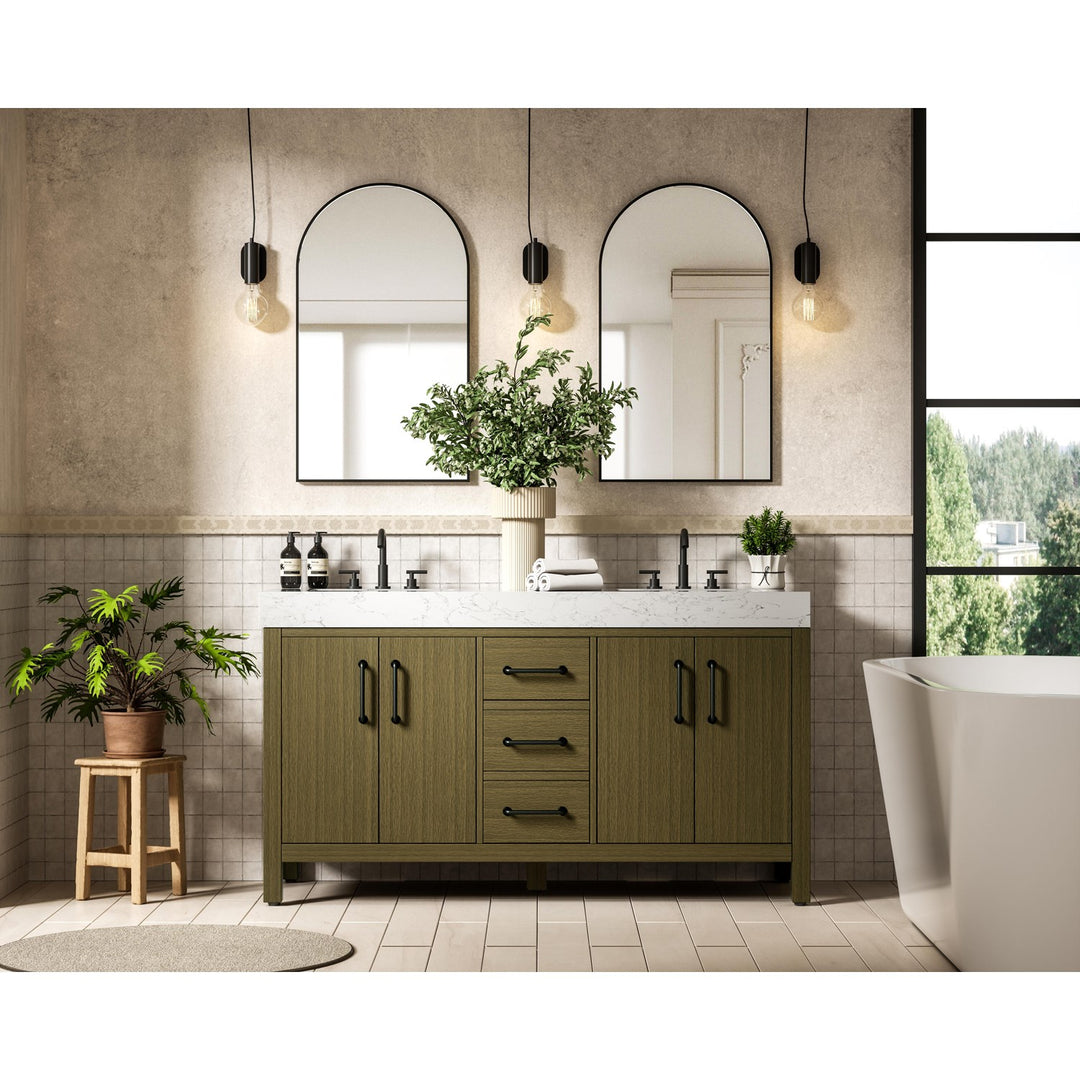 60 Inch Double Bathroom Vanity In Chestnut Brown - View 2 - Joshua Marshal