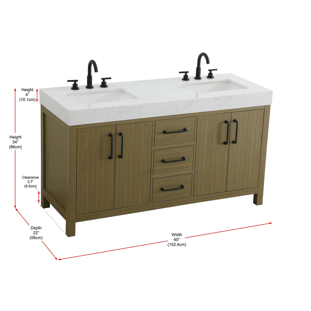 60 Inch Double Bathroom Vanity In Chestnut Brown - View 6 - Joshua Marshal