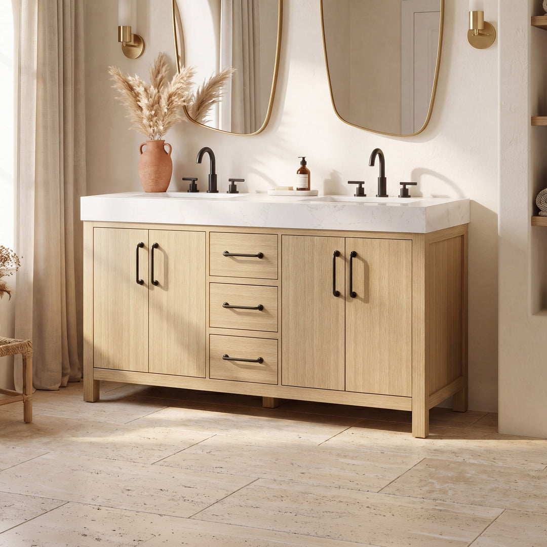60 Inch Double Bathroom Vanity In Honey Brown Honey Brown Finish - KITCHEN & BATH by Joshua Marshal