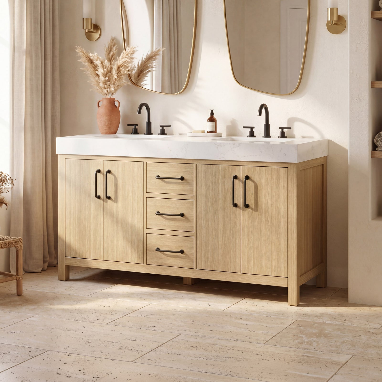 60 Inch Double Bathroom Vanity In Honey Brown Honey Brown Finish - KITCHEN & BATH by Joshua Marshal