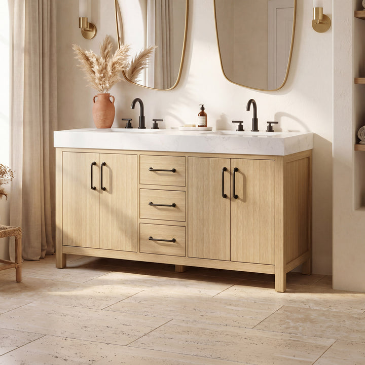 60 Inch Double Bathroom Vanity In Honey Brown Honey Brown Finish - KITCHEN & BATH by Joshua Marshal