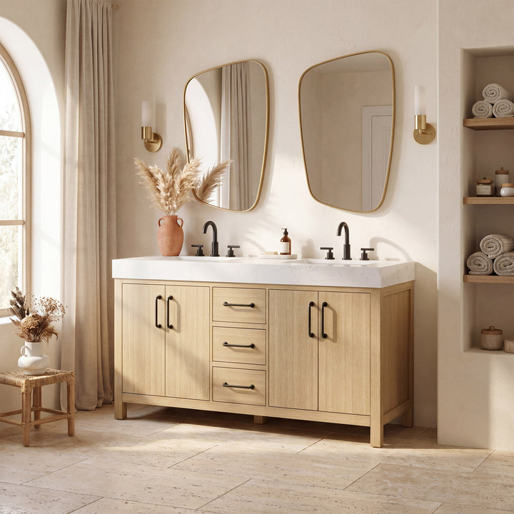 60 Inch Double Bathroom Vanity In Honey Brown - View 2 - Joshua Marshal