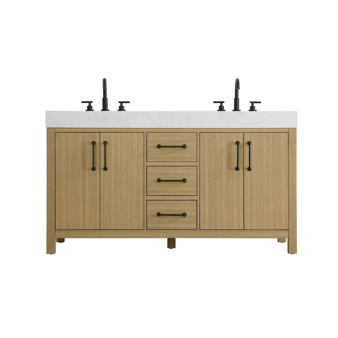 60 Inch Double Bathroom Vanity In Honey Brown - View 3 - Joshua Marshal