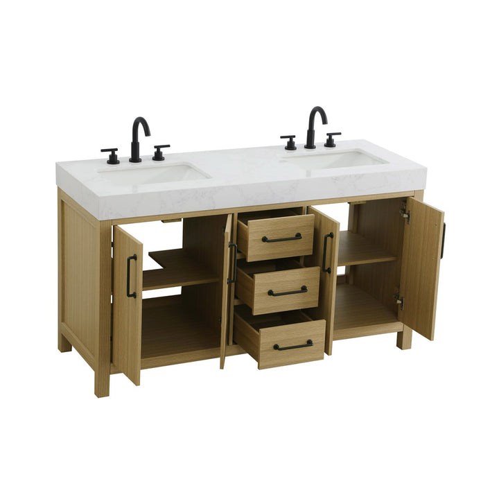 60 Inch Double Bathroom Vanity In Honey Brown - View 4 - Joshua Marshal