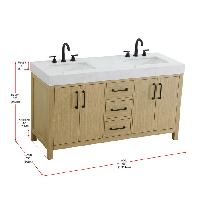 60 Inch Double Bathroom Vanity In Honey Brown - View 5 - Joshua Marshal