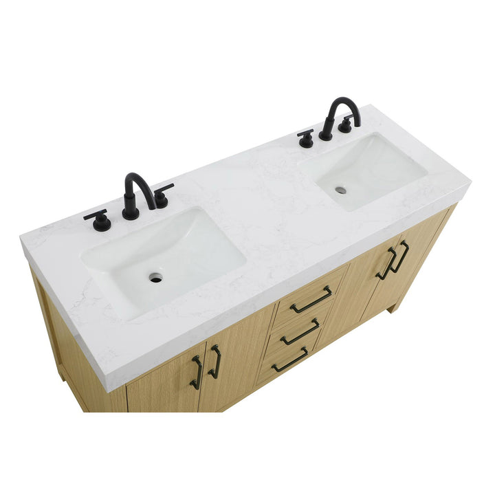 60 Inch Double Bathroom Vanity In Honey Brown - View 6 - Joshua Marshal