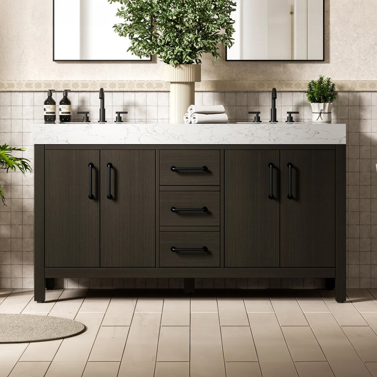 60 Inch Double Bathroom Vanity In Mocha Brown Mocha Brown Finish - KITCHEN & BATH by Joshua Marshal