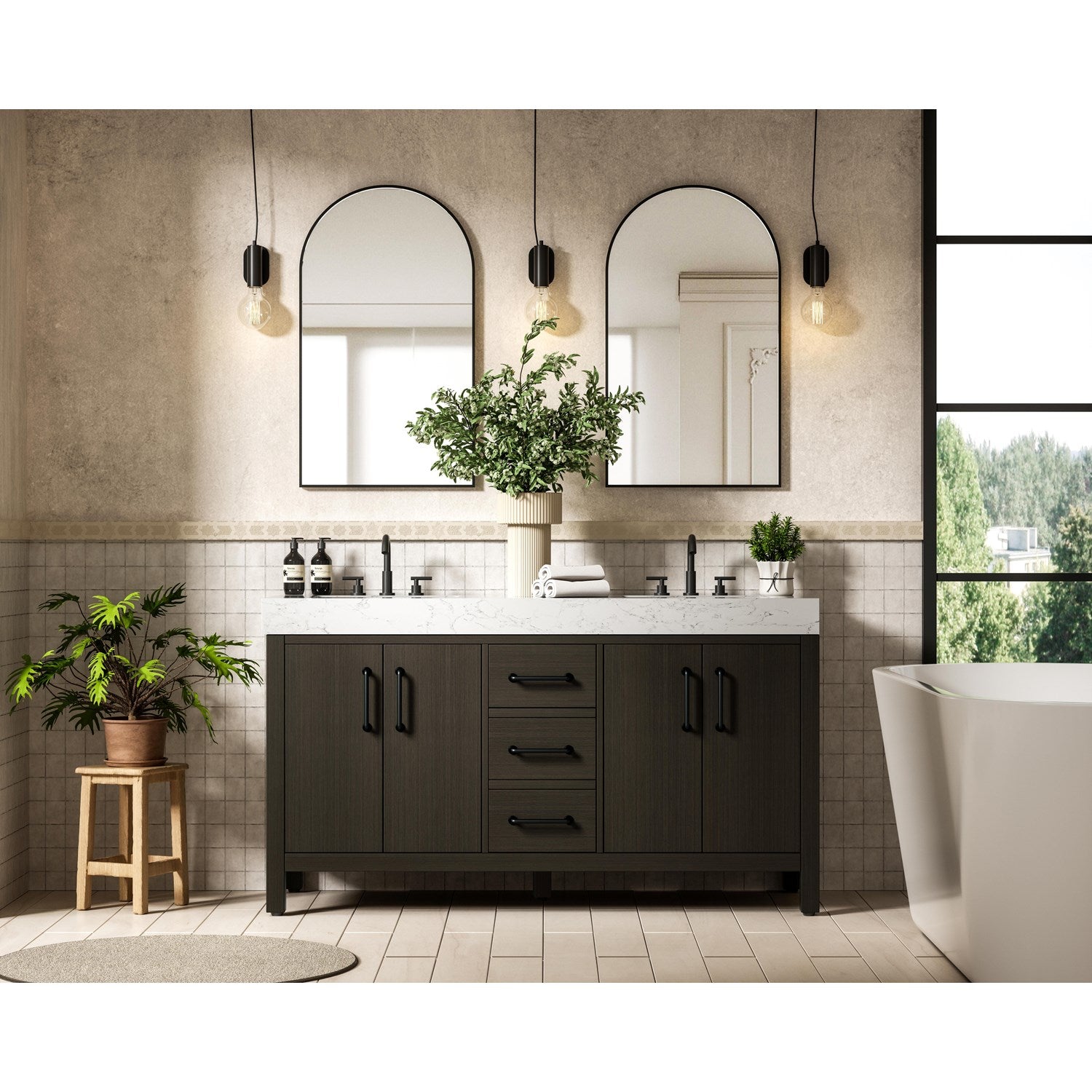 60 Inch Double Bathroom Vanity In Mocha Brown - View 2 - Joshua Marshal