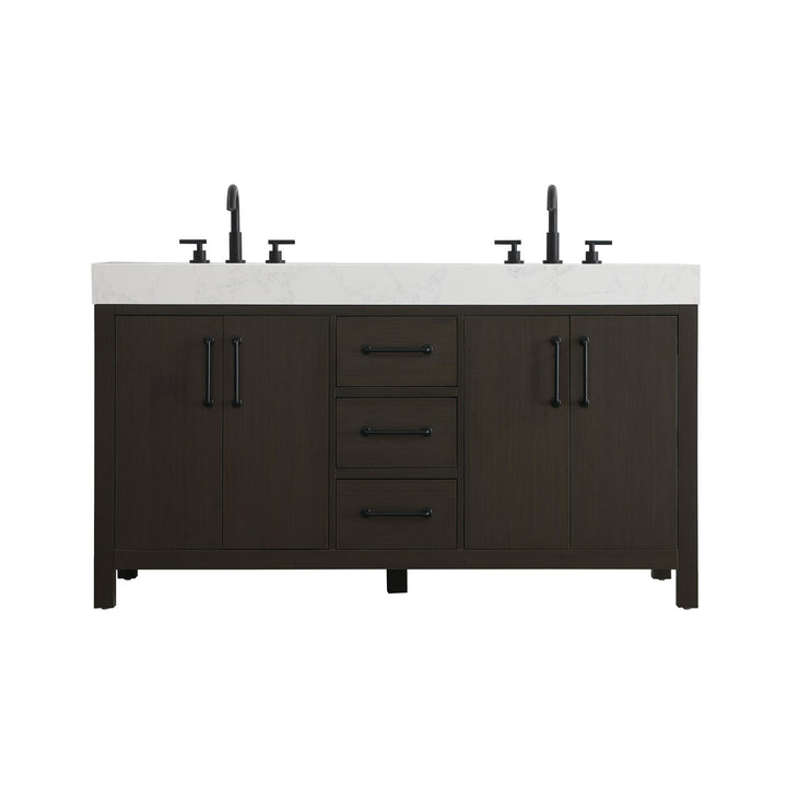 60 Inch Double Bathroom Vanity In Mocha Brown - View 3 - Joshua Marshal