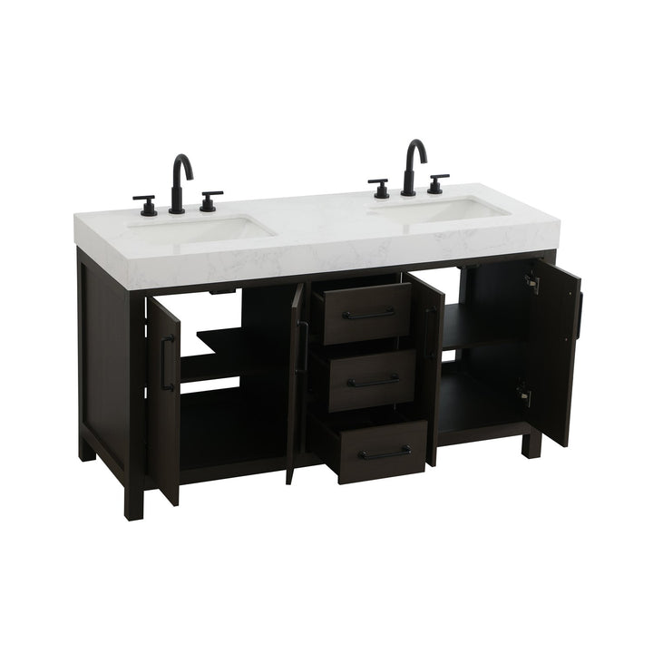60 Inch Double Bathroom Vanity In Mocha Brown - View 4 - Joshua Marshal