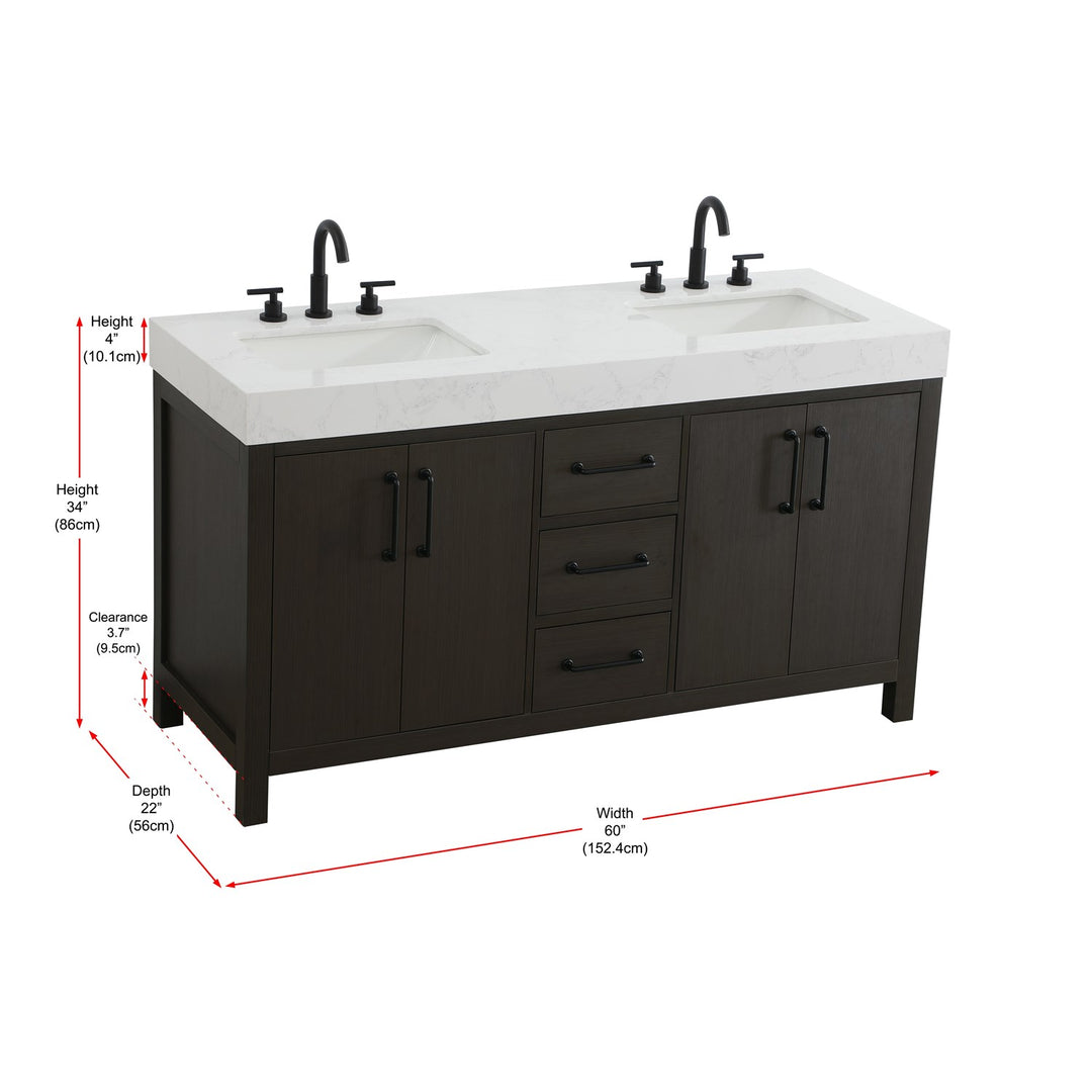 60 Inch Double Bathroom Vanity In Mocha Brown - View 5 - Joshua Marshal