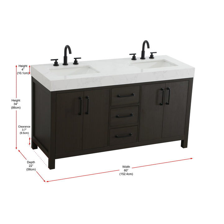 60 Inch Double Bathroom Vanity In Mocha Brown - View 5 - Joshua Marshal