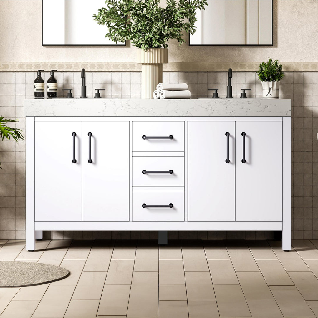 60 Inch Double Bathroom Vanity In White White Finish - KITCHEN & BATH by Joshua Marshal