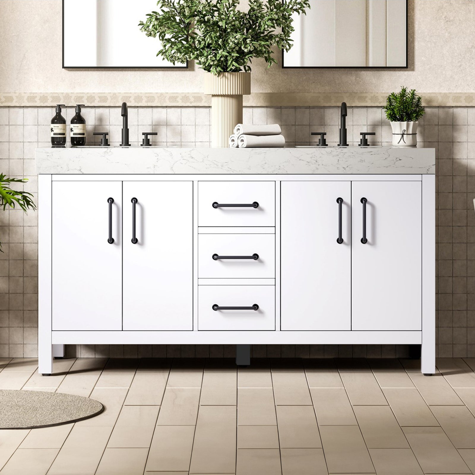 60 Inch Double Bathroom Vanity In White White Finish - KITCHEN & BATH by Joshua Marshal