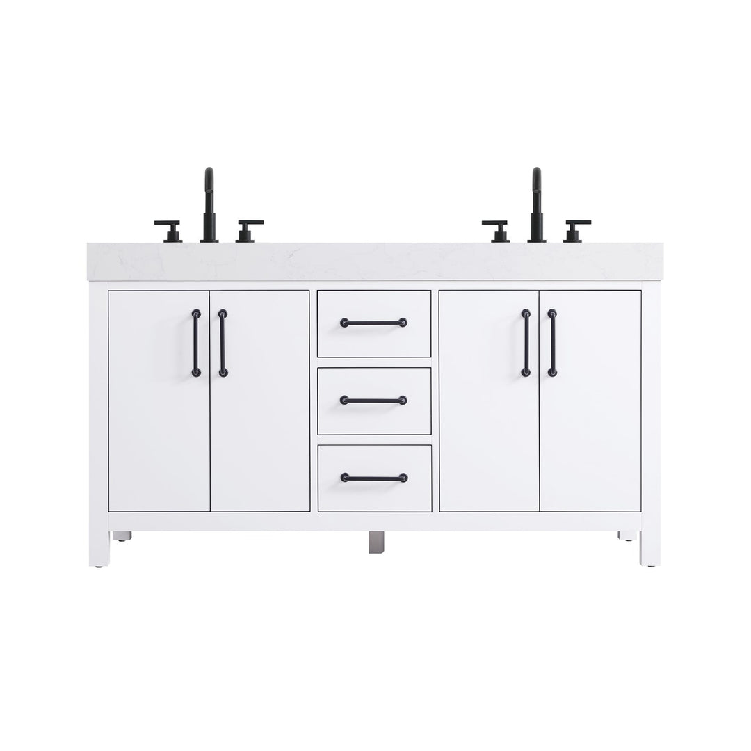 60 Inch Double Bathroom Vanity In White - View 3 - Joshua Marshal