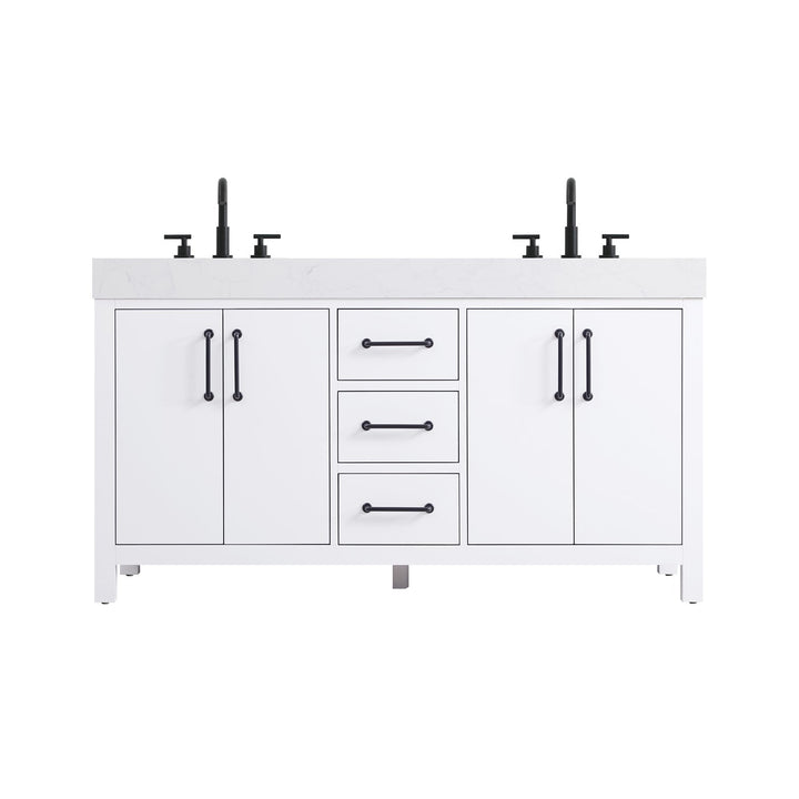 60 Inch Double Bathroom Vanity In White - View 3 - Joshua Marshal